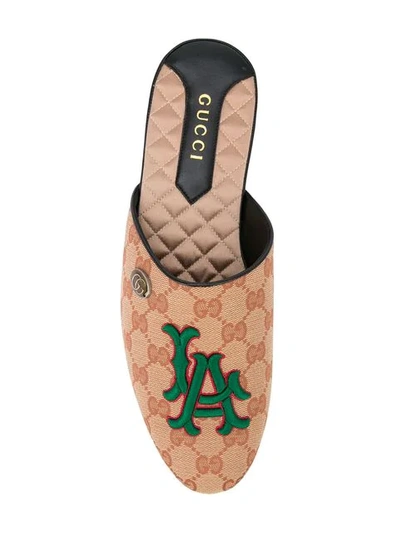 Shop Gucci Original Gg Slipper With La Angels™ Patch In Brown
