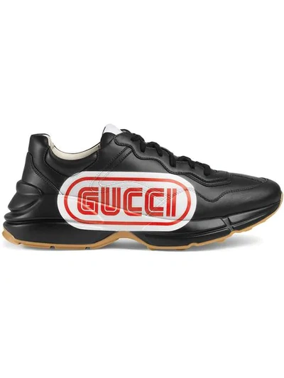 Shop Gucci Rhyton  Print Leather Sneaker In Black