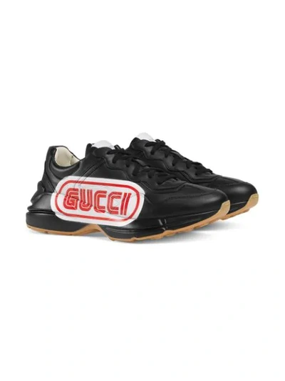 Shop Gucci Rhyton  Print Leather Sneaker In Black