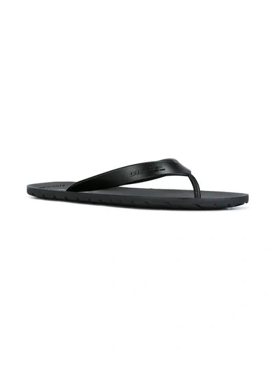 Shop Diesel Logo Flip Flops In Black