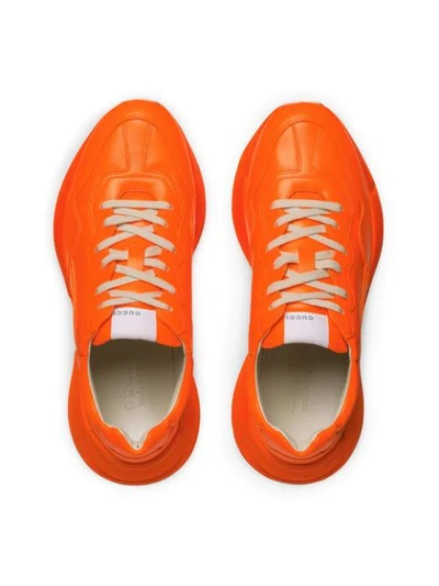 Shop Gucci Rhyton Fluorescent Leather Sneaker In Orange