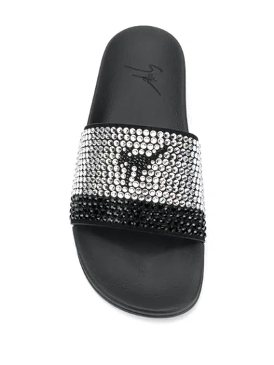 Shop Giuseppe Zanotti Crystal Embellished Slides In Black