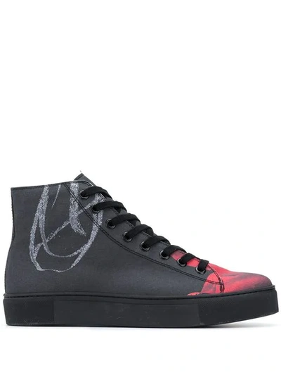 Shop Yohji Yamamoto Printed Hi-top Sneakers In Black