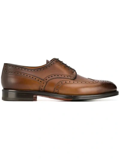 Shop Santoni Lace-up Brogues In Brown