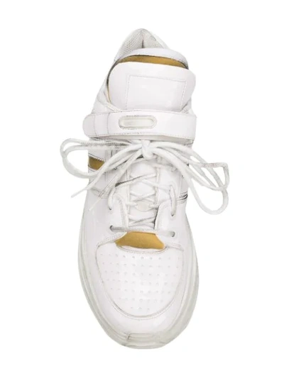 Shop Maison Margiela Ridged Sole Sneakers In T1003 White/ White Linin