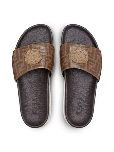 Shop Fendi Logo-patch Sandals In Brown