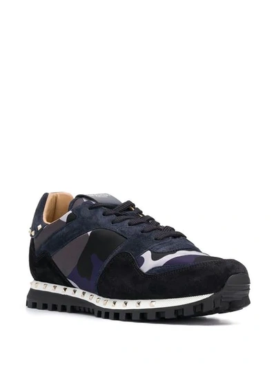 Shop Valentino Camouflage Sole Stud Sneakers In Blue