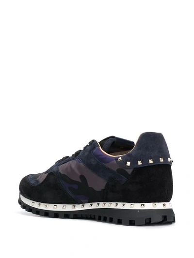 Shop Valentino Camouflage Sole Stud Sneakers In Blue