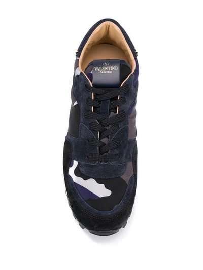 Shop Valentino Camouflage Sole Stud Sneakers In Blue