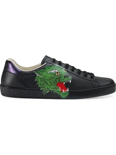 Gucci Black Men's Green Panter Ace Sneaker In Blue | ModeSens