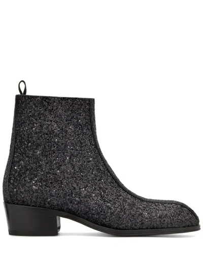 Shop Giuseppe Zanotti New York Glitter Ankle Boots In Black