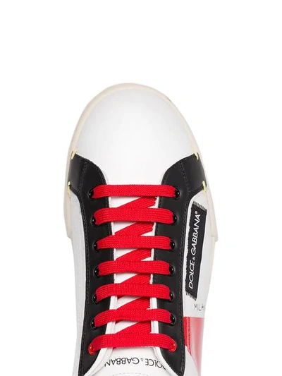 Shop Dolce & Gabbana White, Black And Red Portofino Leather Sneakers