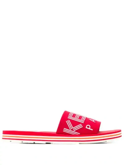 Shop Kenzo Embossed Logo Slides In Red