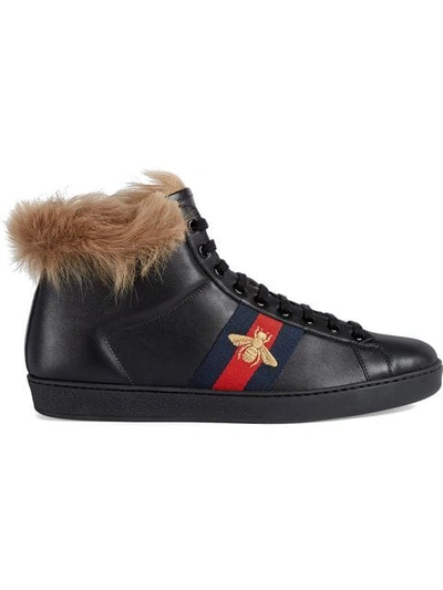 Shop Gucci Ace High-top Sneaker With Fur In 1093