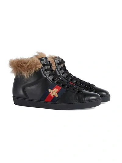 Shop Gucci Ace High-top Sneaker With Fur In 1093