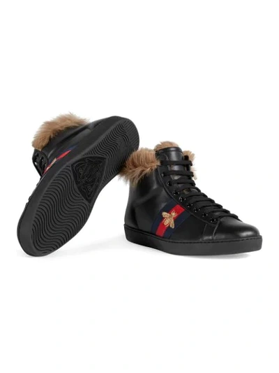 Shop Gucci Ace High-top Sneaker With Fur In 1093
