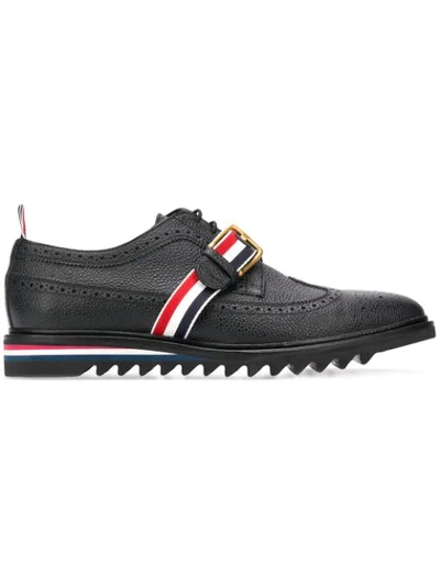 THOM BROWNE 红白蓝织带长翼布洛克鞋 - 黑色