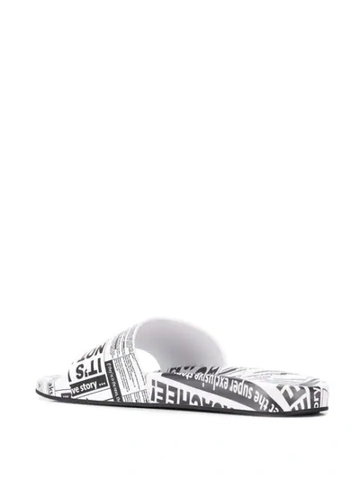 Shop Versace Printed Pool Slides In White