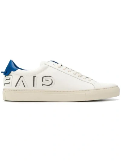 Shop Givenchy White And Blue Urban Street Logo Applique Leather Sneakers