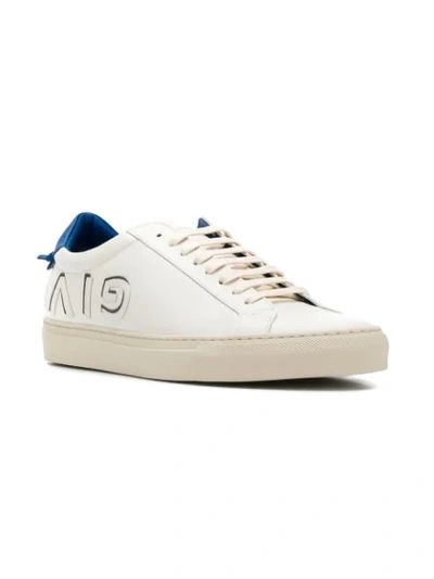 Shop Givenchy White And Blue Urban Street Logo Applique Leather Sneakers