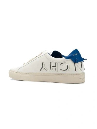 Shop Givenchy White And Blue Urban Street Logo Applique Leather Sneakers