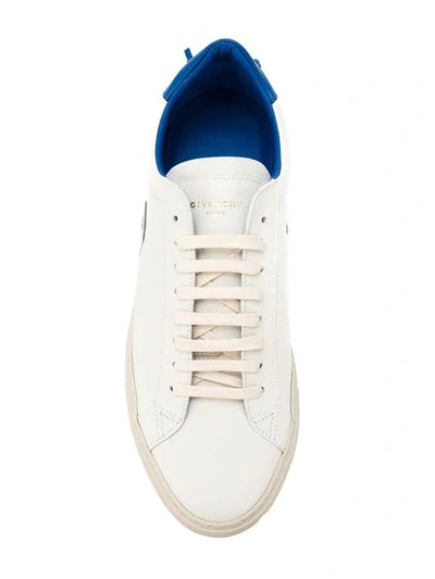 Shop Givenchy White And Blue Urban Street Logo Applique Leather Sneakers