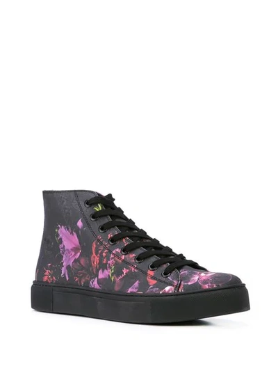 Shop Yohji Yamamoto Floral Print Hi-top Sneakers In Black