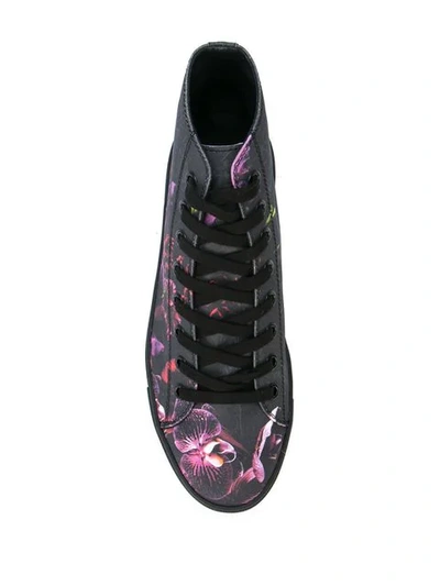 Shop Yohji Yamamoto Floral Print Hi-top Sneakers In Black