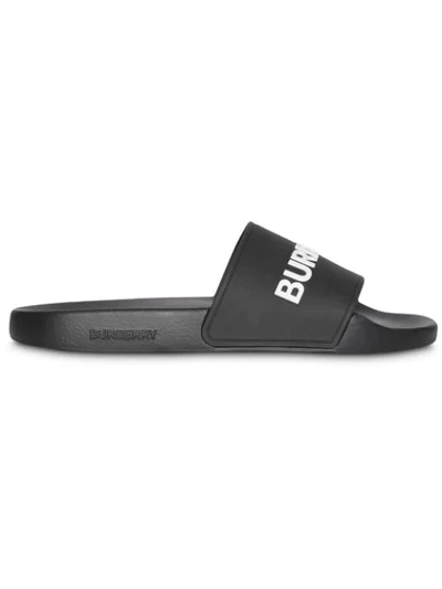 Shop Burberry Kingdom Motif Slides In Black