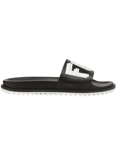 Shop Fendi Logo Print Pool Slides In Black