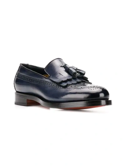 Shop Santoni Brogue Detail Loafers In Blue