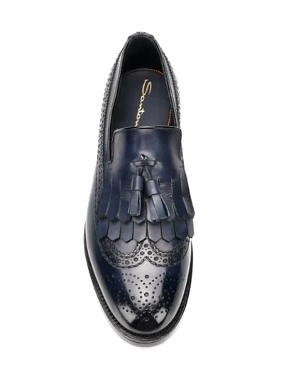 Shop Santoni Brogue Detail Loafers In Blue