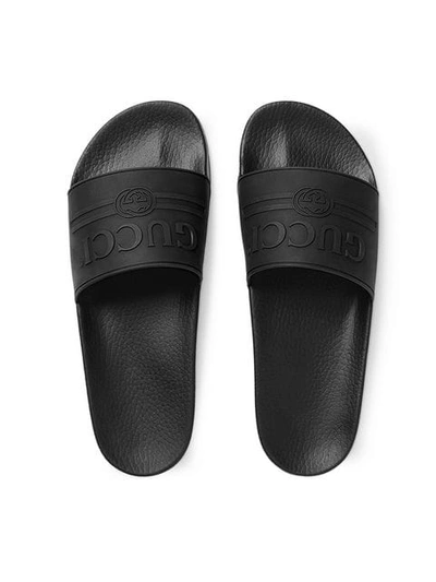Shop Gucci Logo Rubber Slide Sandal In Black