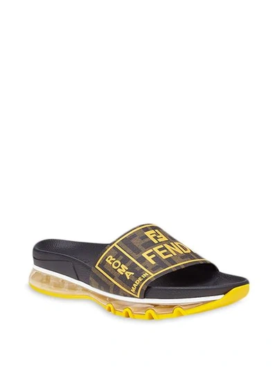 Shop Fendi Ff Logo Slides In Brown