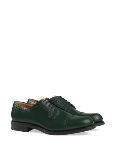 Shop Gucci Perforated Leather Brogues In Green