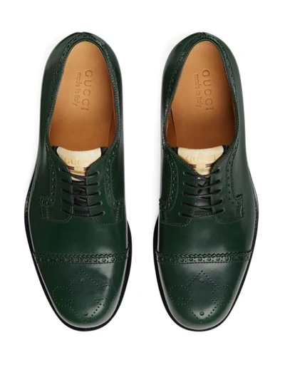 Shop Gucci Perforated Leather Brogues In Green