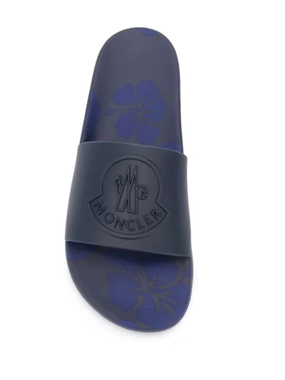 Shop Moncler Logo Embossed Slides In Blue
