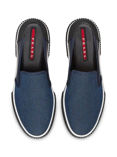 Shop Prada Technical Mesh Paneled Sneakers In Blue