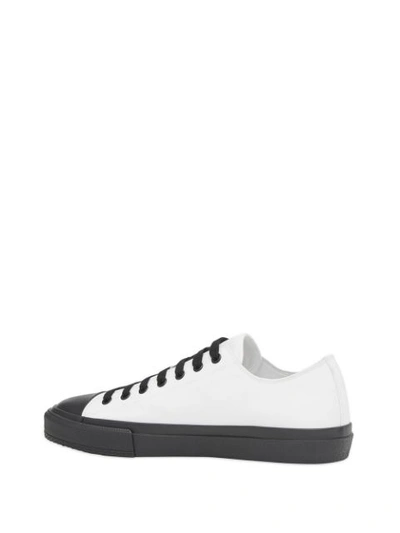 Shop Burberry Logo Print Two-tone Cotton Gabardine Sneakers - White