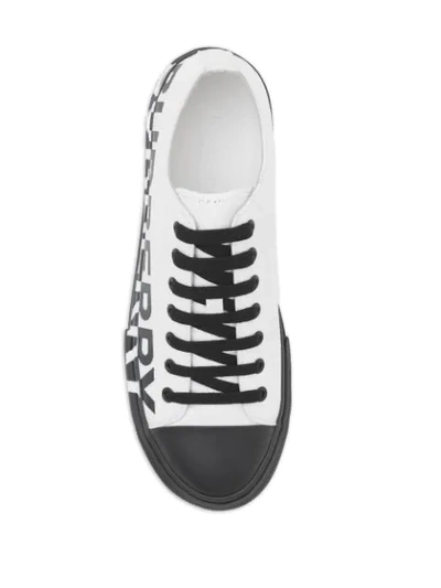 Shop Burberry Logo Print Two-tone Cotton Gabardine Sneakers - White
