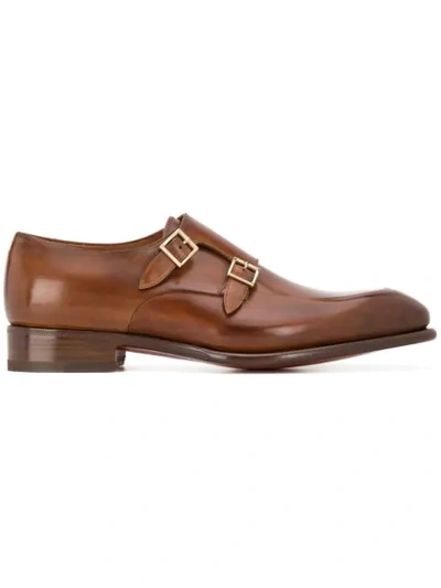 Shop Santoni Double-buckled Monk Shoes In Brown
