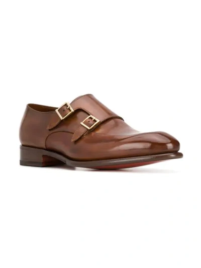 SANTONI DOUBLE-BUCKLED MONK SHOES - 棕色