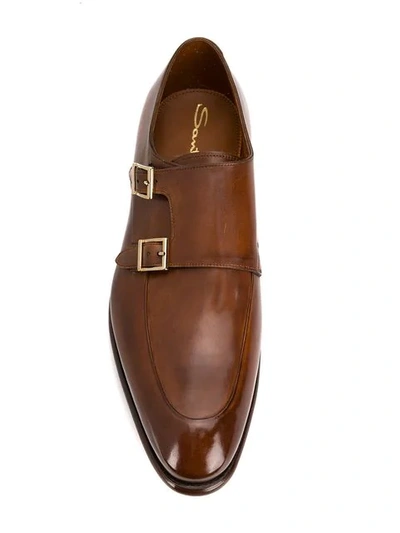 Shop Santoni Double-buckled Monk Shoes In Brown