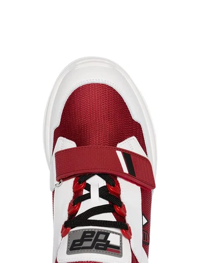 PRADA WHITE AND RED WORK LEATHER SNEAKERS - 白色