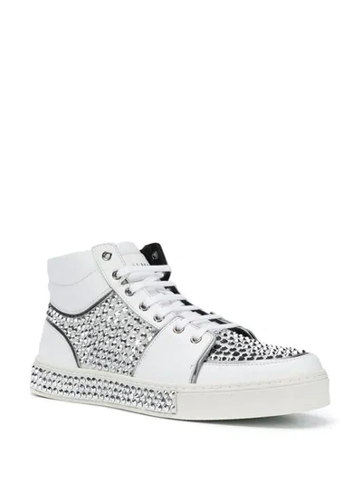 BALMAIN CRYSTAL EMBELLISHED HI-TOP SNEAKERS - 白色