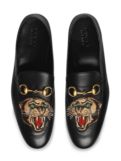 Shop Gucci Leather Horsebit Loafer With Panther In 1000 Black