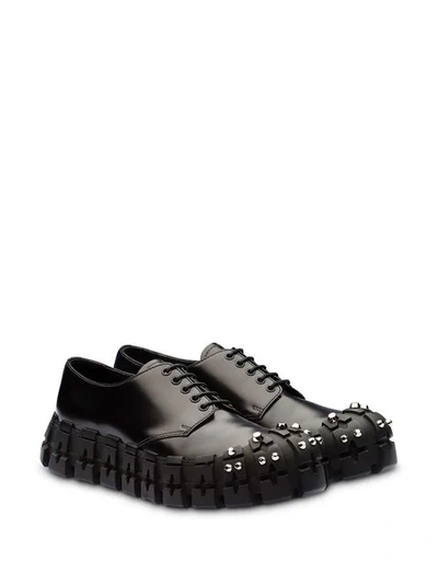 Shop Prada Studded Lace-up Shoes In Black