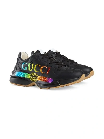 Shop Gucci Rhyton Leather Sneaker With  Logo In Black