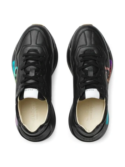 Shop Gucci Rhyton Leather Sneaker With  Logo In Black