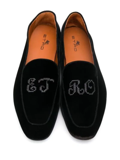 ETRO EMBROIDERED LOGO LOAFERS - 黑色